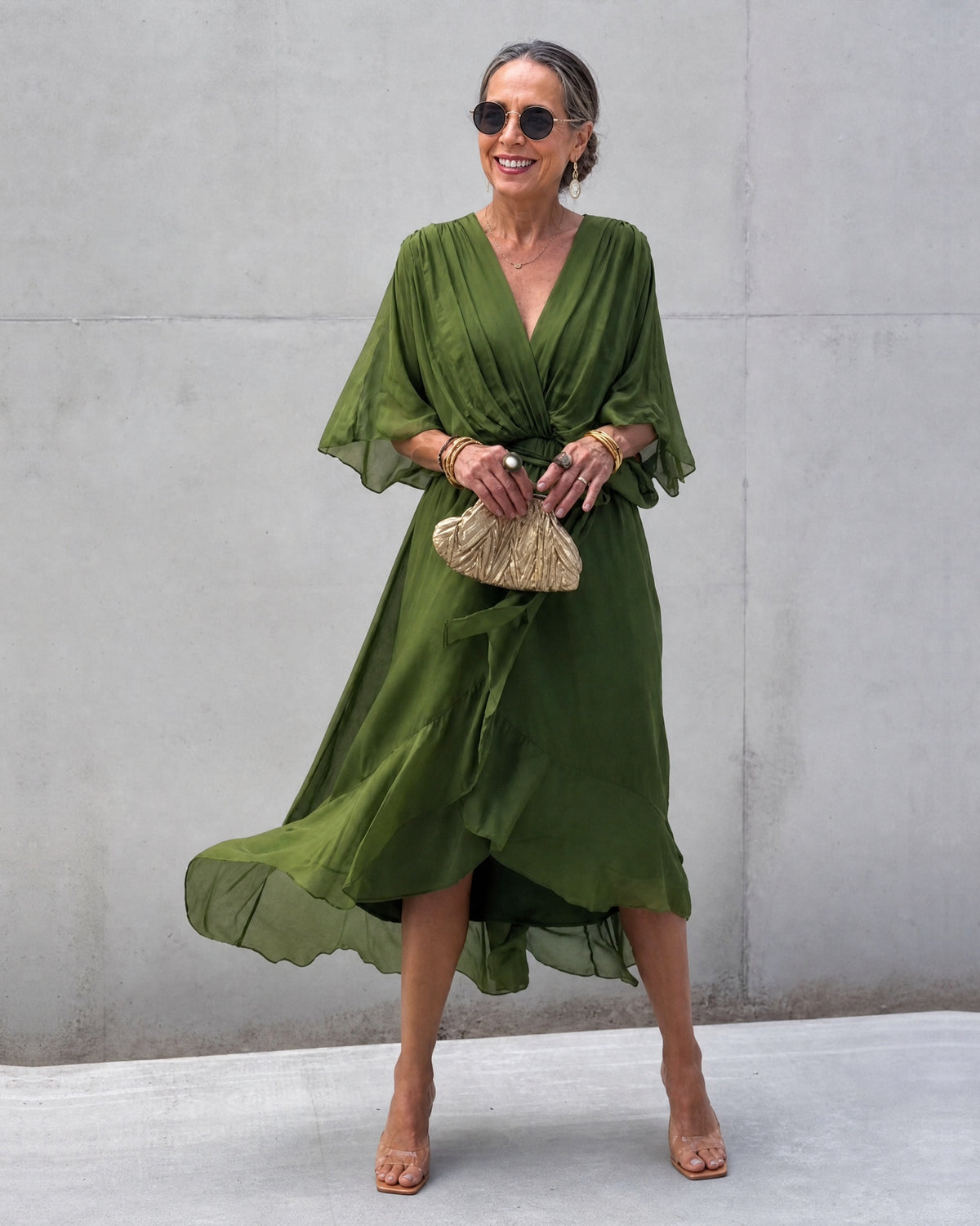 CRISTI - Flowy Crossed Dress - Green