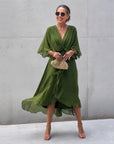 CRISTI - Flowy Crossed Dress - Green
