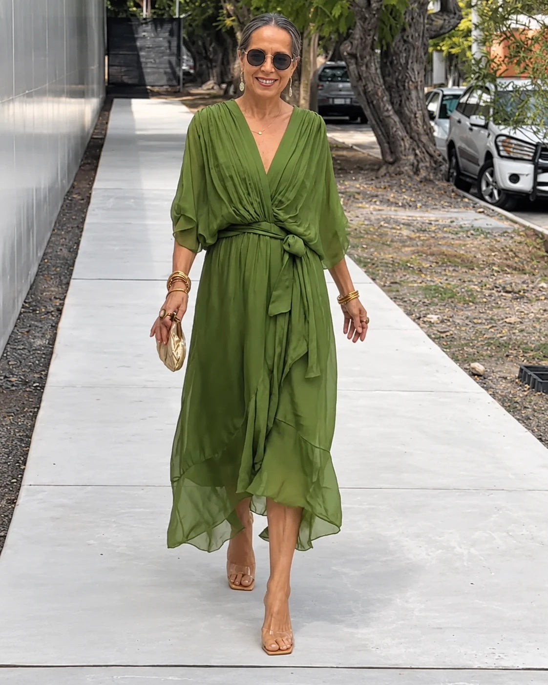 CRISTI - Flowy Crossed Dress - Green