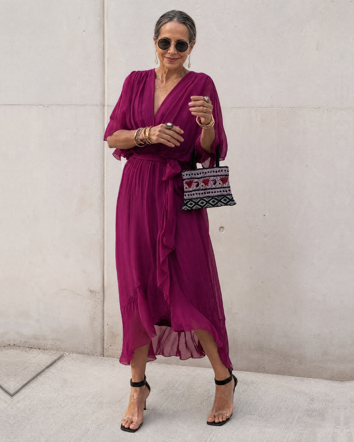 CRISTI - Flowy Crossed Dress - Purple