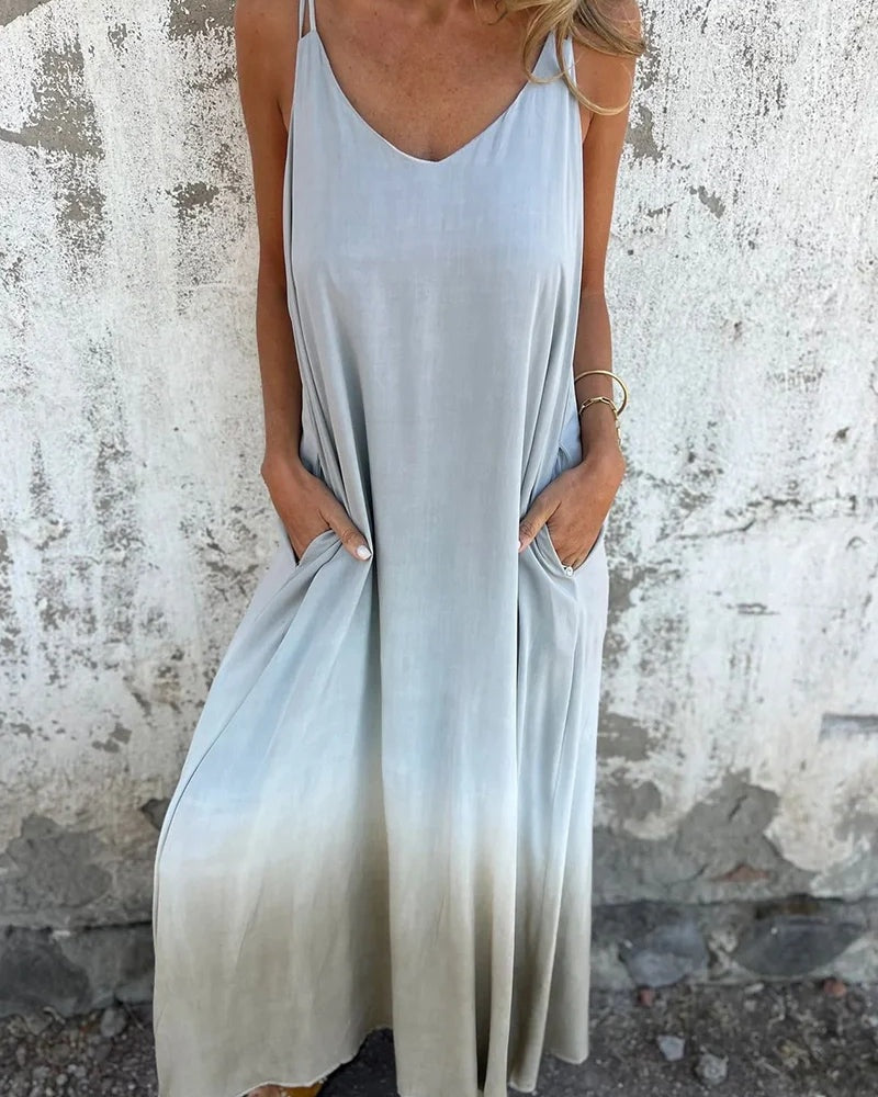 DEGRADE - Ombre Boho Maxi Dress - Light Grey