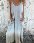 DEGRADE - Ombre Boho Maxi Dress - Light Grey