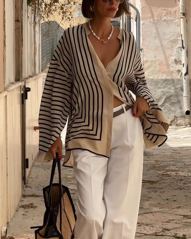 DEINA - Versatile Silk Shirt - Beige
