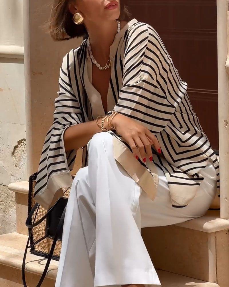 DEINA - Versatile Silk Shirt - Beige