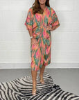 DIANE - Printed Kimono Dress - Salmon Multicolour