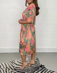 DIANE - Printed Kimono Dress - Salmon Multicolour