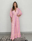 EARTHA - Leopard Print Kimono Jumpsuit - Pink