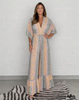 EARTHA - Leopard Print Kimono Jumpsuit - Pink Green