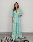 EARTHA - Leopard Print Kimono Jumpsuit - Blue Green