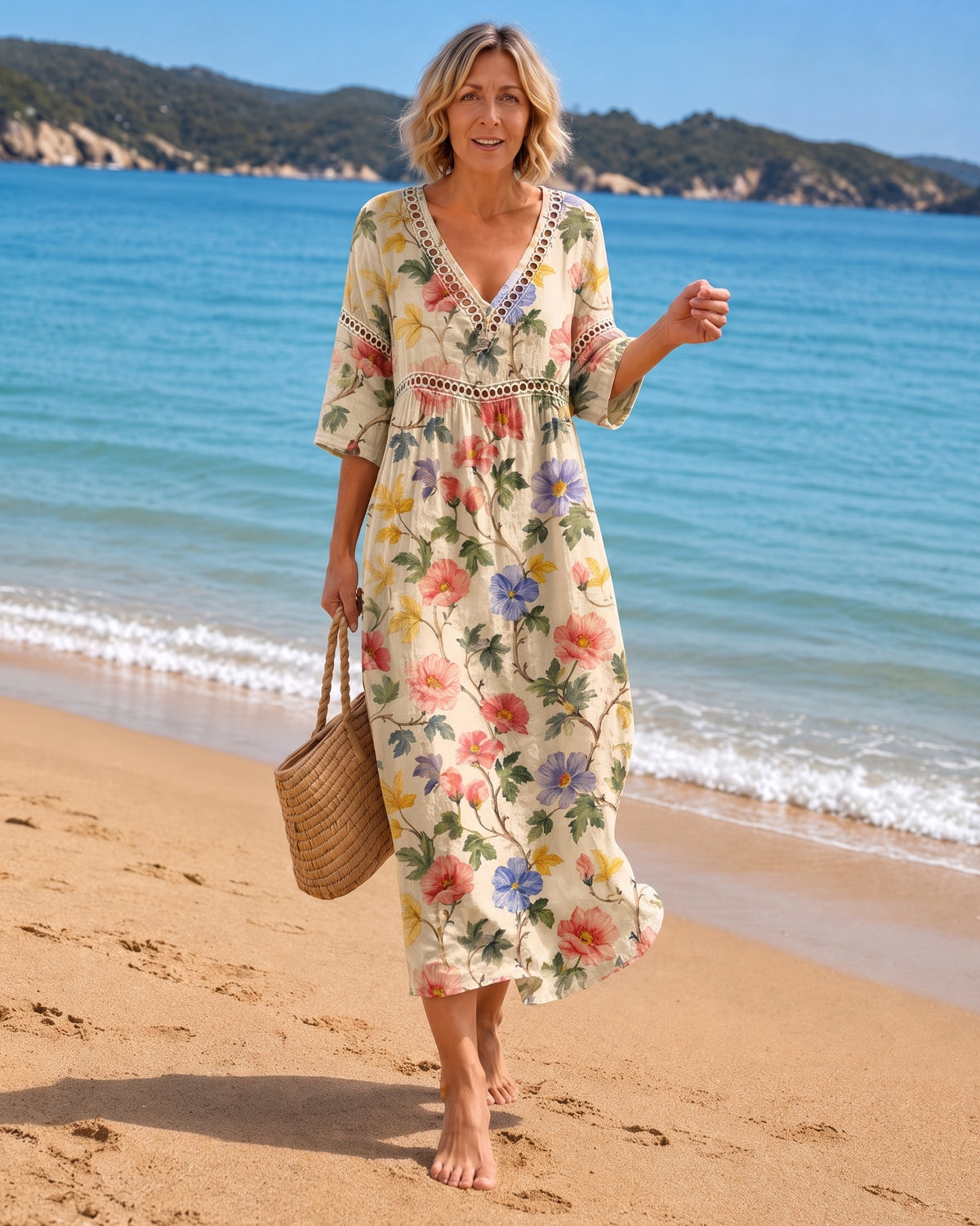 Elegant Floral Midi Garden Dress