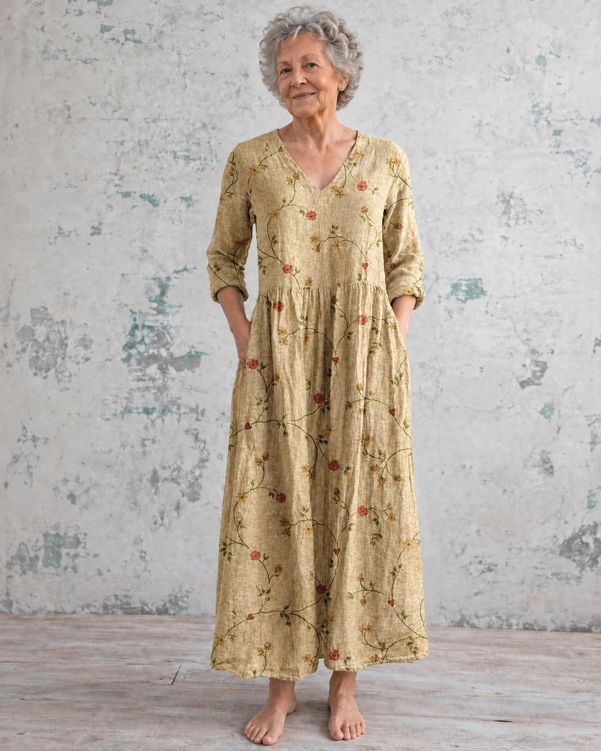 Erica Ochre Rosebud Maxi Dress
