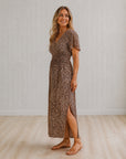 ESME - Summer V-Neck Side Slit Maxi Dress - Leopard Print