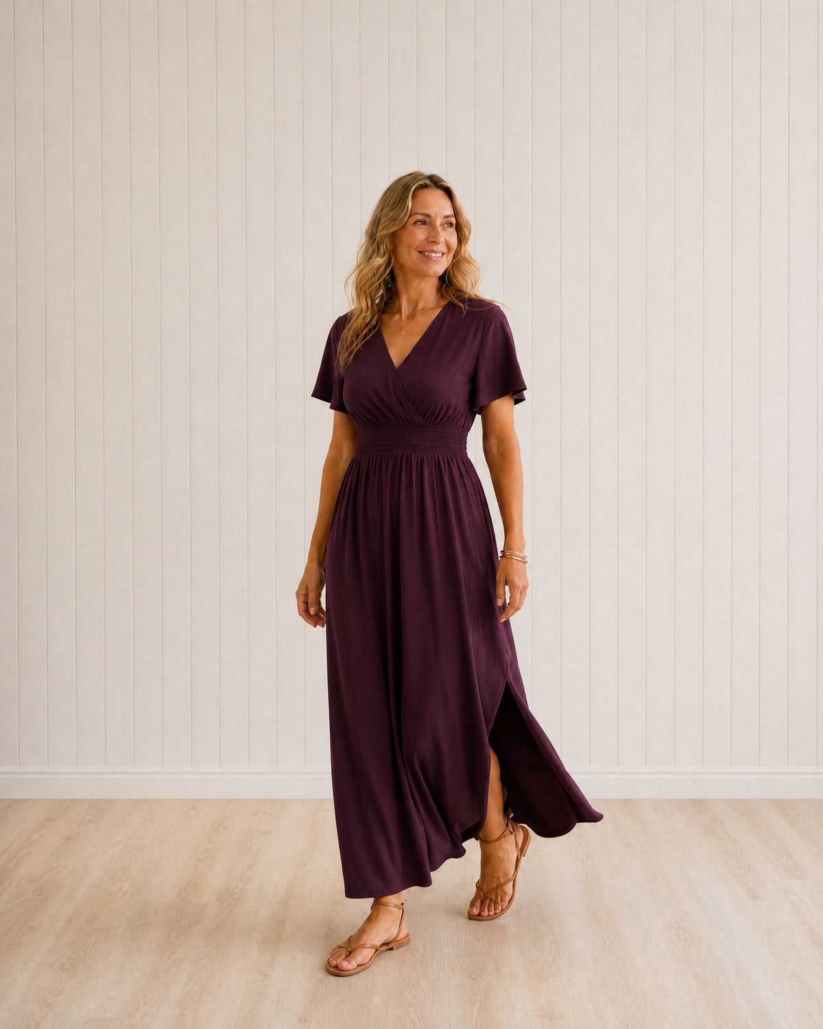 ESME - Summer V-Neck Side Slit Maxi Dress - Fuchsia