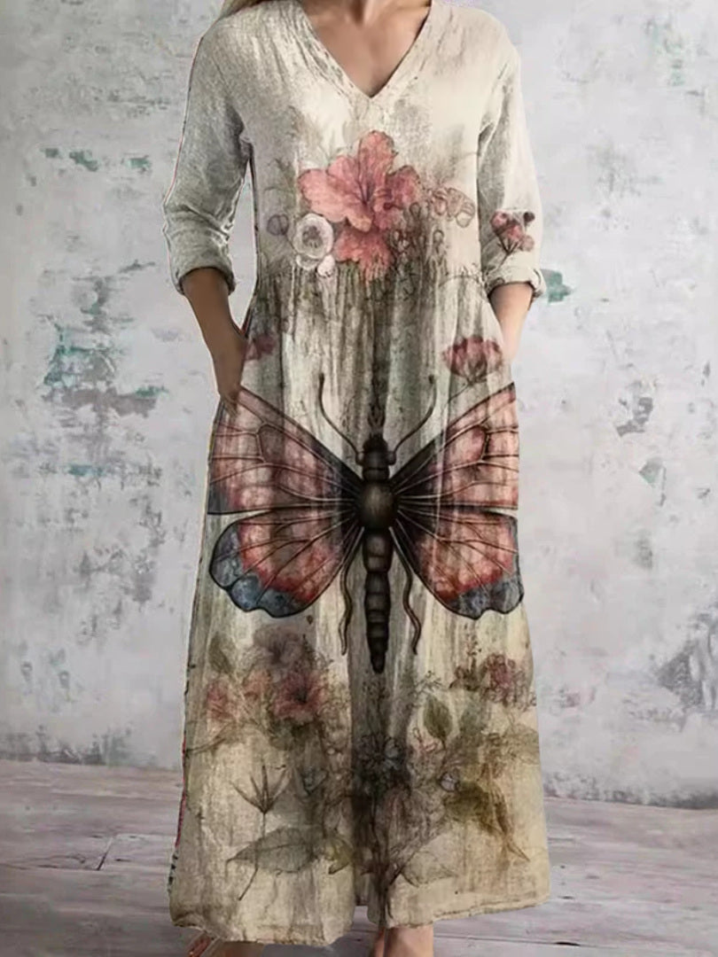 Evelyn Sand Butterfly Maxi Dress