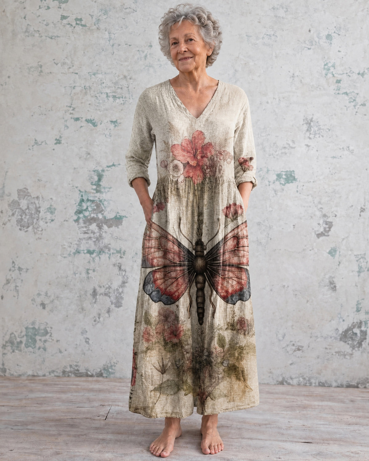 Evelyn Sand Butterfly Maxi Dress