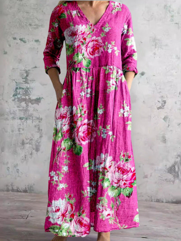 Fiona Magenta Rose Maxi Dress
