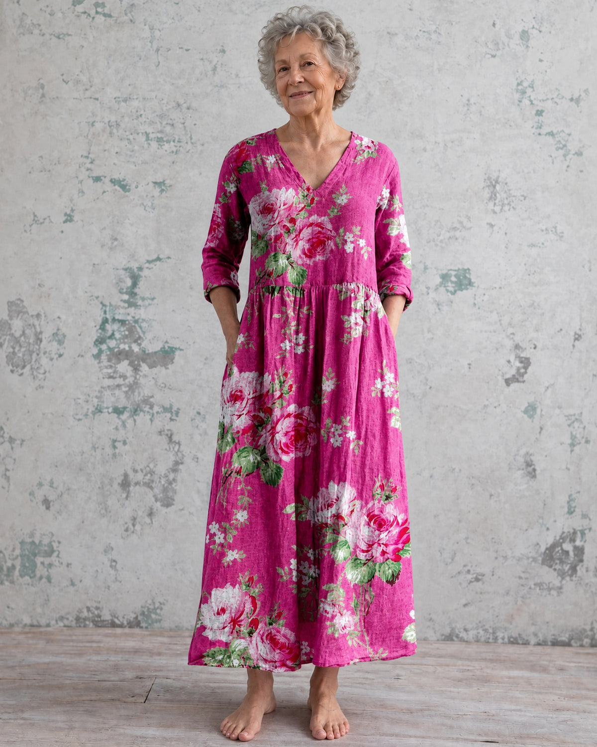 Fiona Magenta Rose Maxi Dress