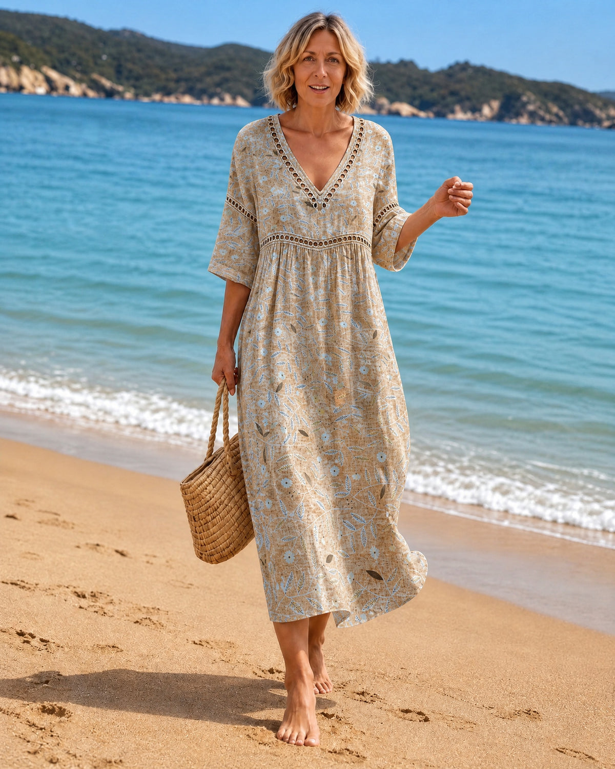 Floral Beach Dress in Warm Tones