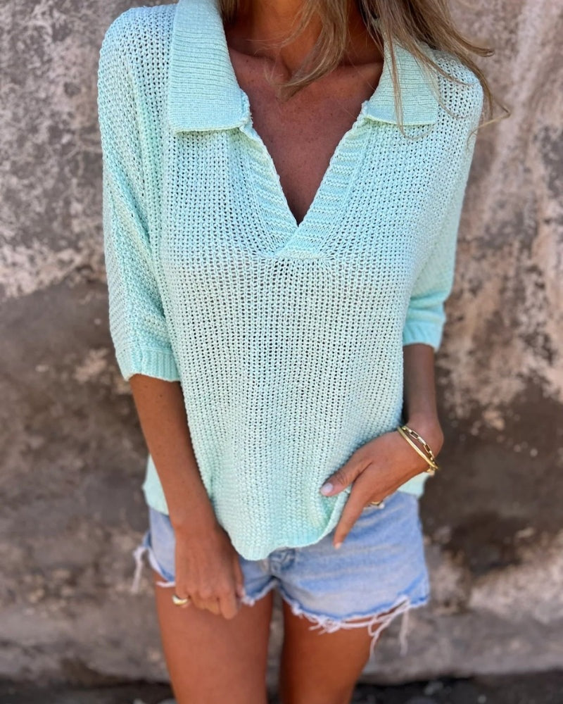 GARIELE - Boho Knit Top - Light Blue
