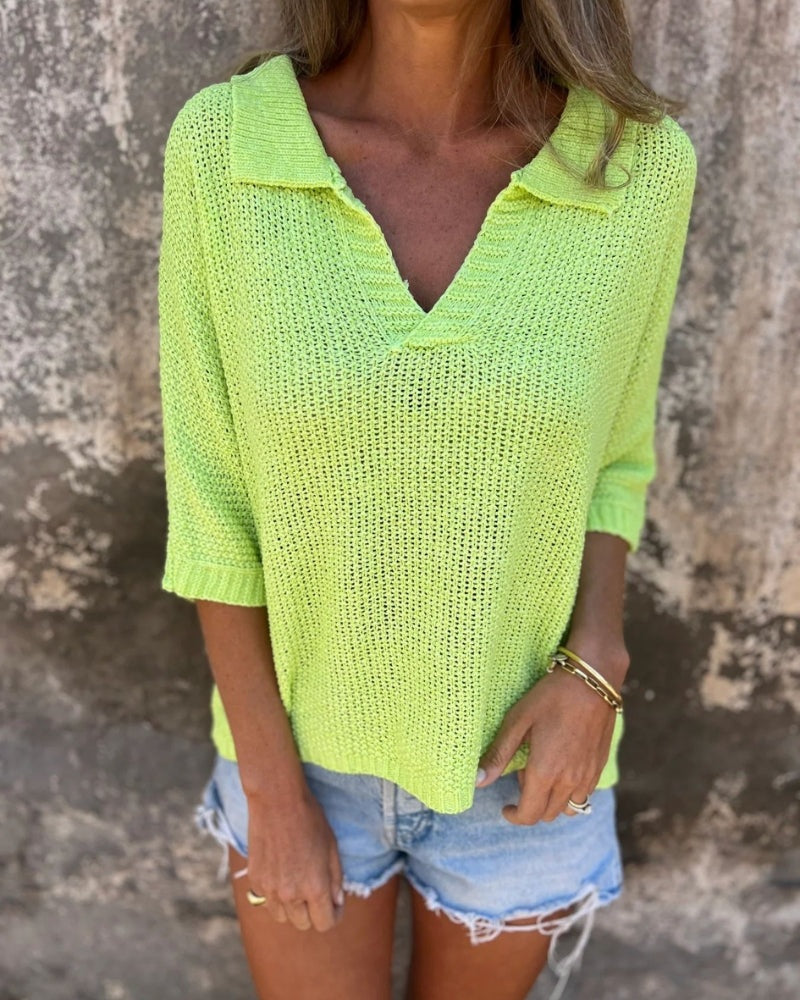 GARIELE - Boho Knit Top - Light Green