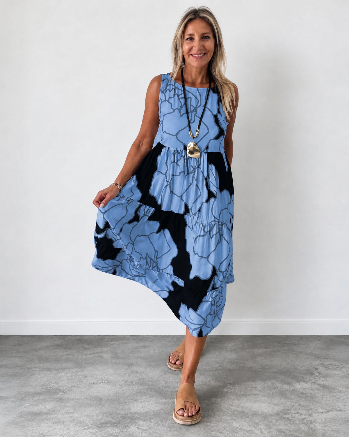 GRACE - Stylish Floral Boho Dress - Blue