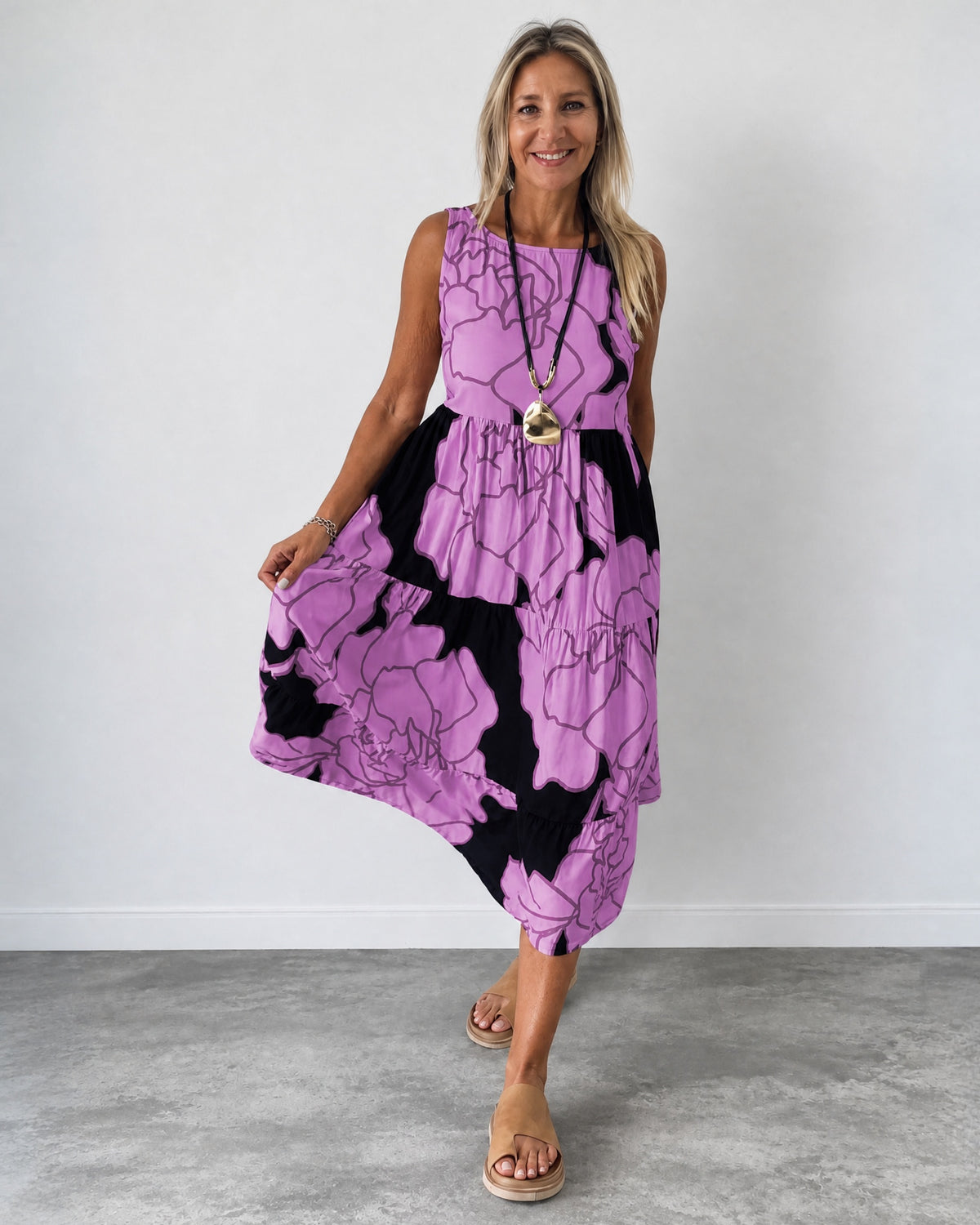 GRACE - Stylish Floral Boho Dress - Purple