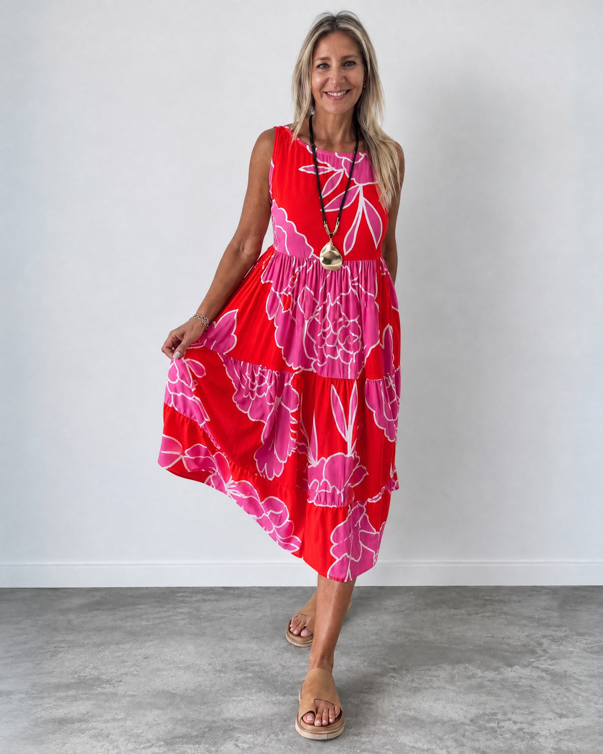 GRACE - Stylish Floral Boho Dress - Red