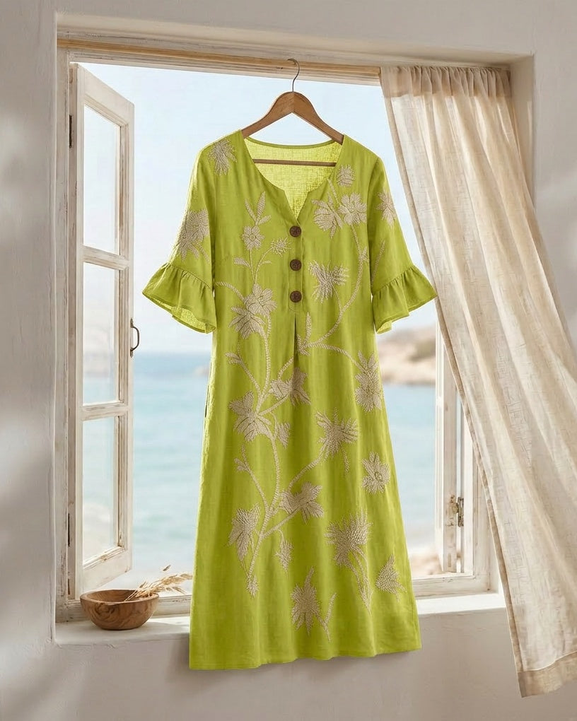 HAZEL - Embroidered Floral Midi Dress