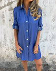 IDARA - Casual Denim Shirt Dress - Blue