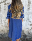 IDARA - Casual Denim Shirt Dress - Blue