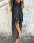 IDARA - Casual Denim Shirt Dress - Black