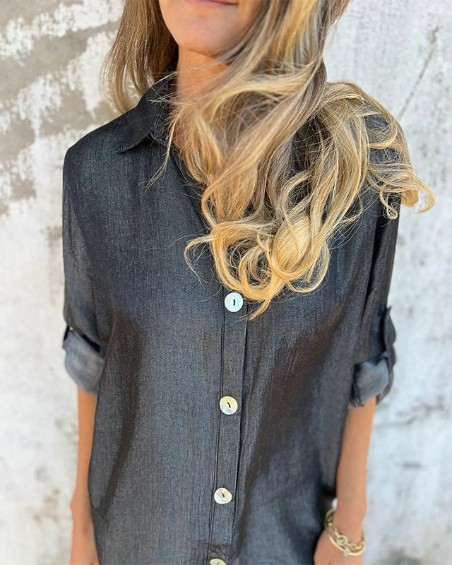 IDARA - Casual Denim Shirt Dress - Black