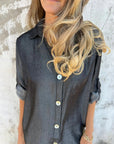 IDARA - Casual Denim Shirt Dress - Black