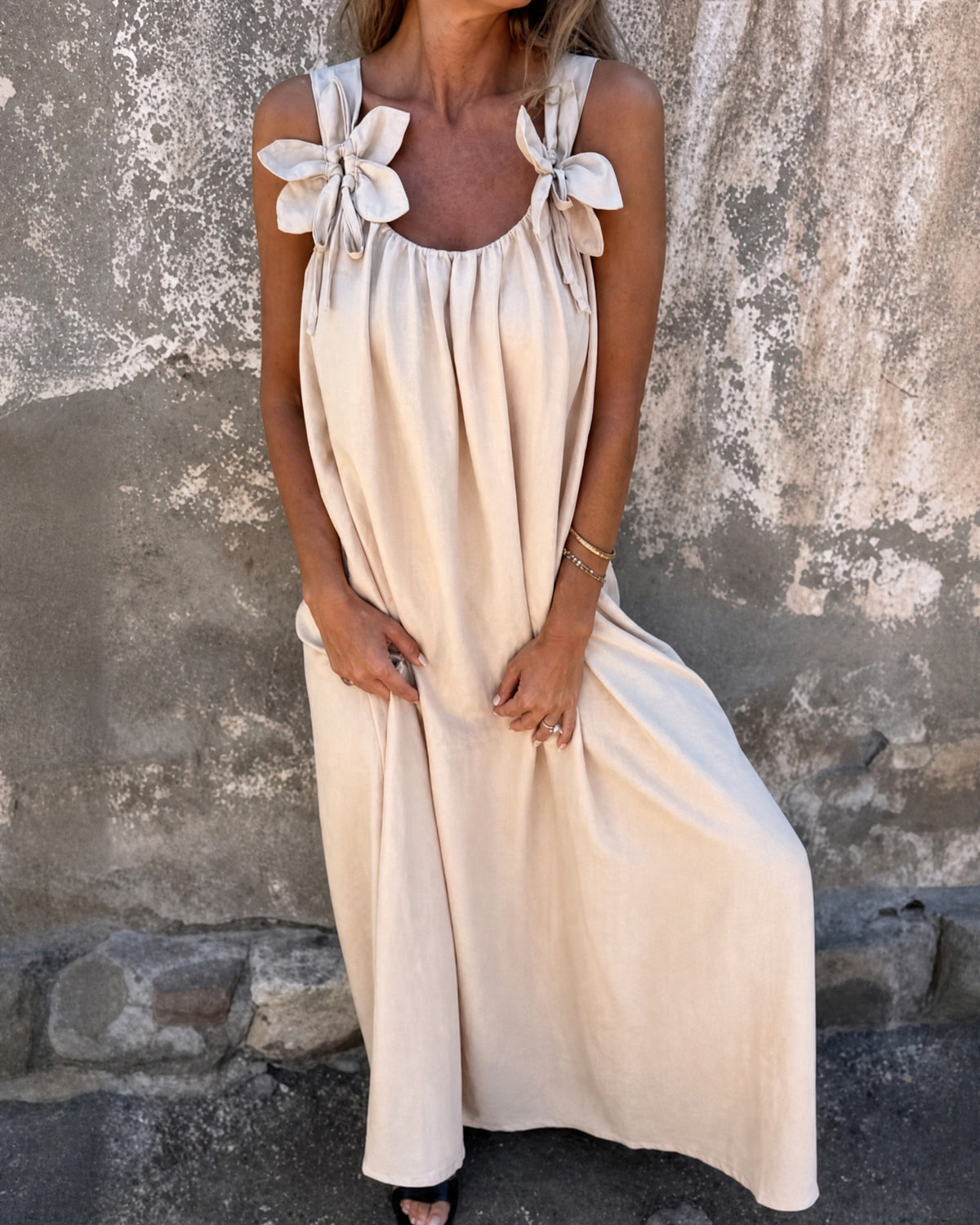 IULIA - Flower Strap Maxi Dress - Khaki
