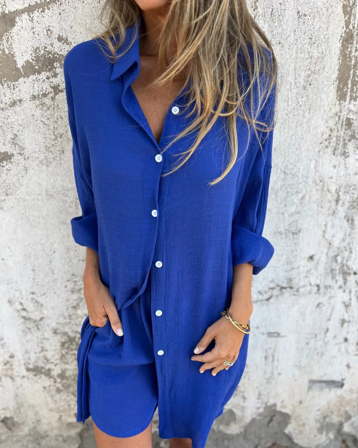 IZELA - Casual Shirt & Shorts Set - Blue