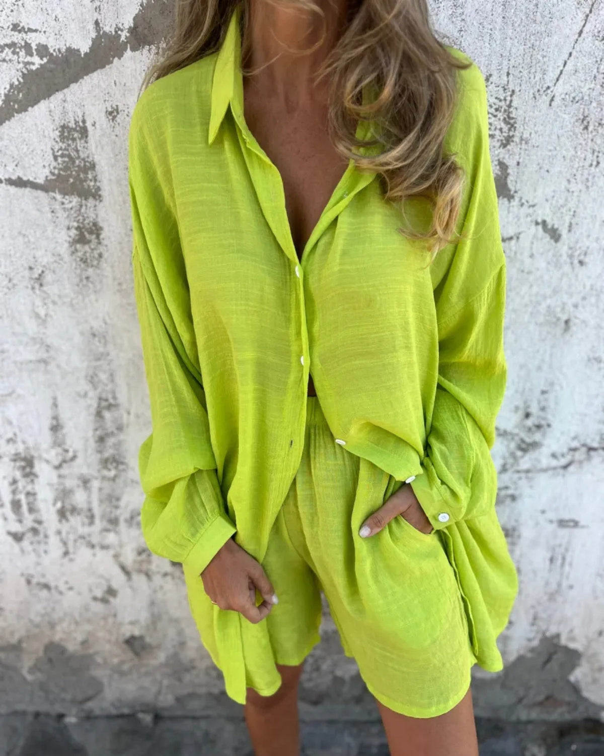 IZELA - Casual Shirt & Shorts Set - Green