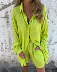 IZELA - Casual Shirt & Shorts Set - Green