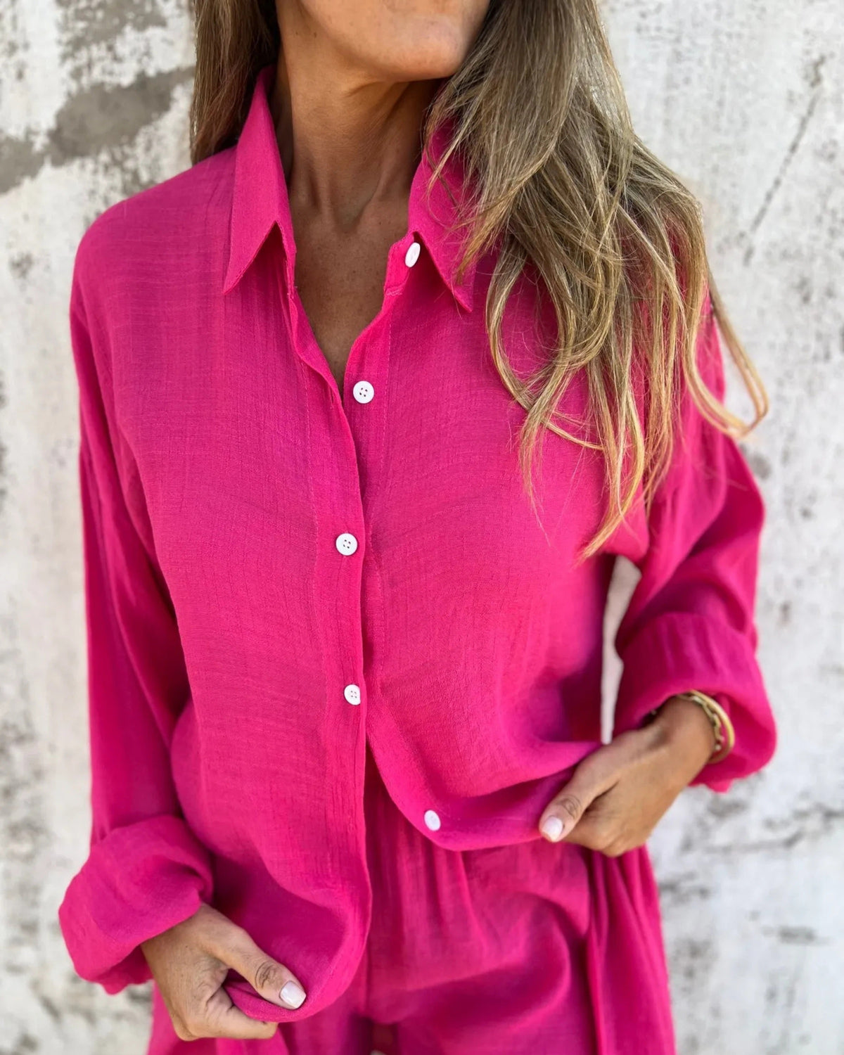 IZELA - Casual Shirt & Shorts Set - Rose Red