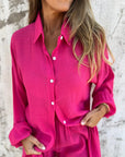IZELA - Casual Shirt & Shorts Set - Rose Red