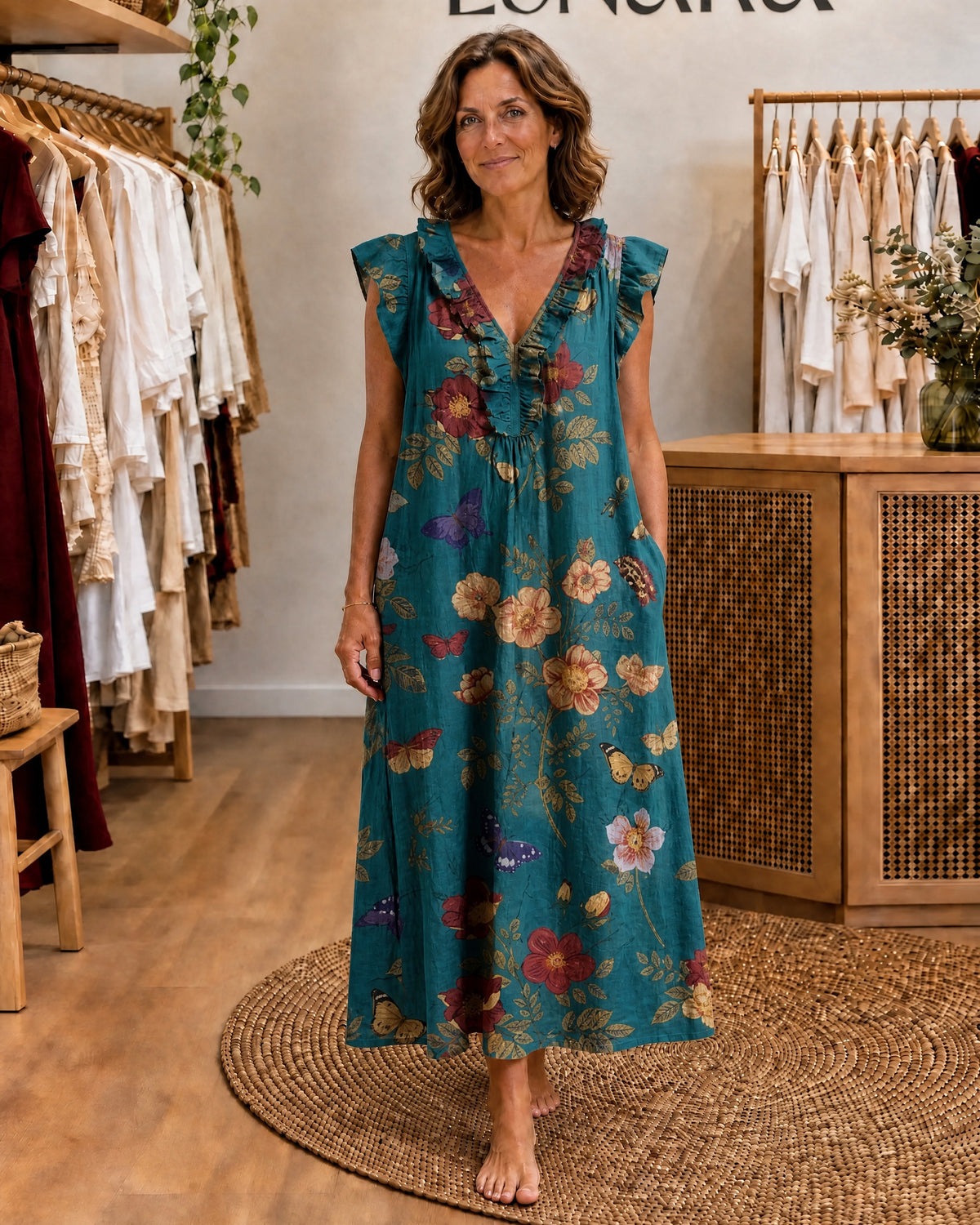 JACINTA - Ruffle V-Neck Maxi Dress