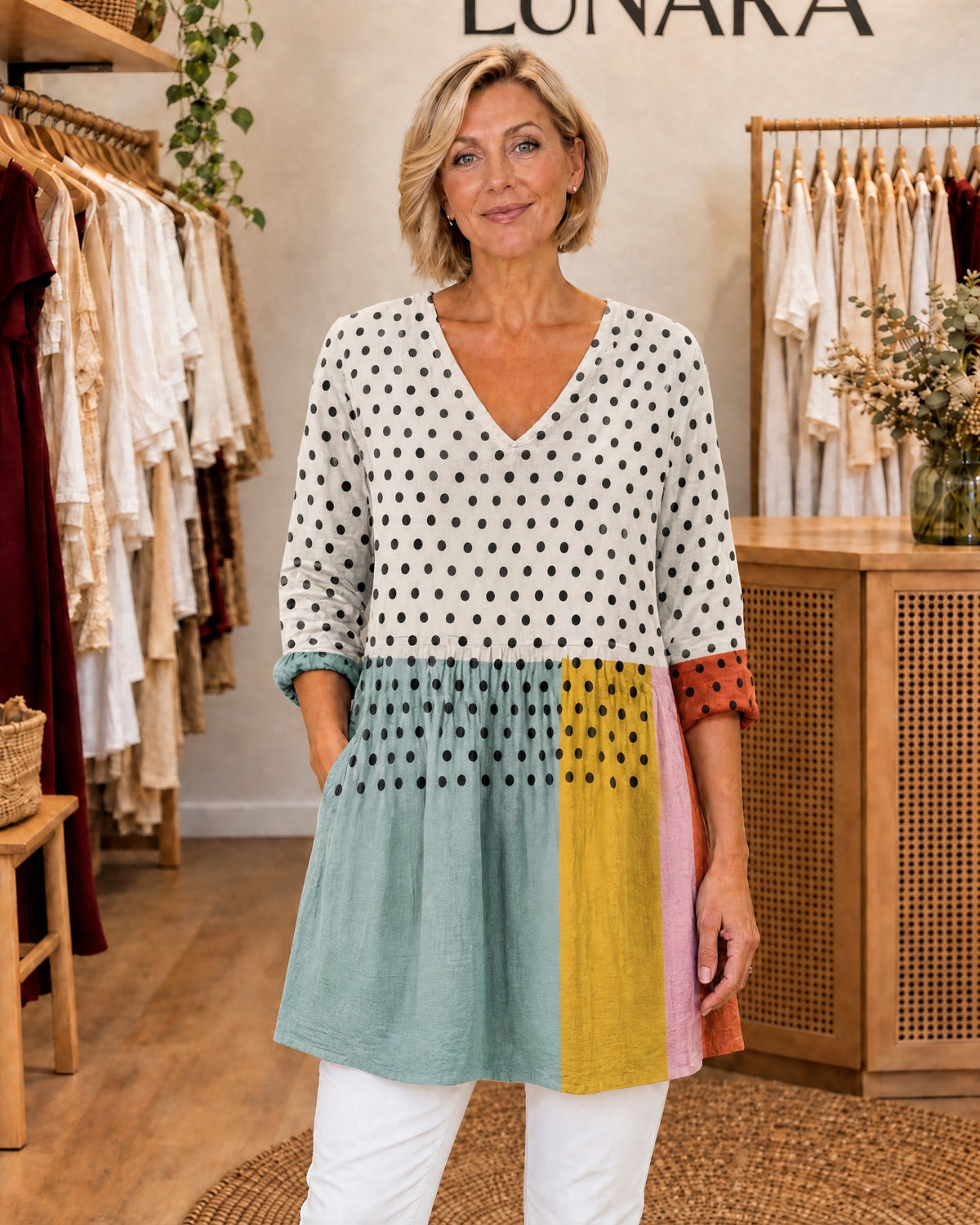 JACQUELINE - Long Blouse with V-Neck