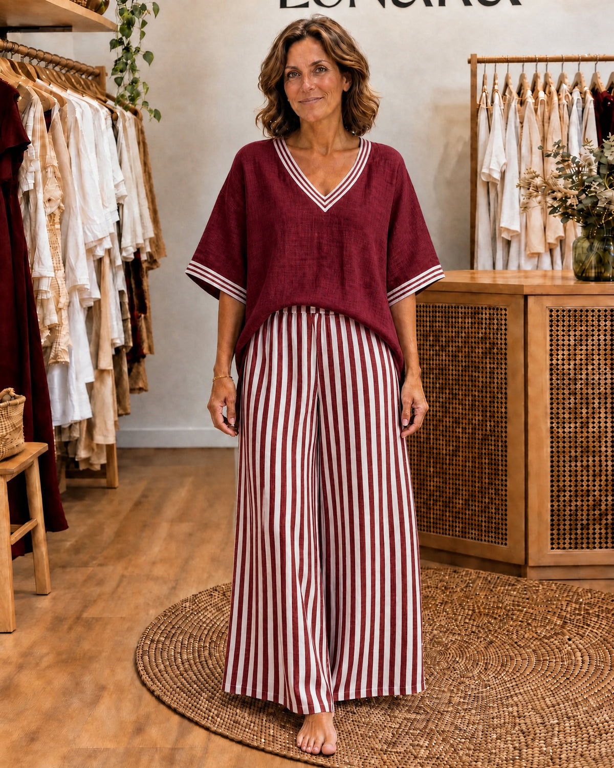 JULIANA - Varsity Top &amp; Wide-Leg Set - Burgundy
