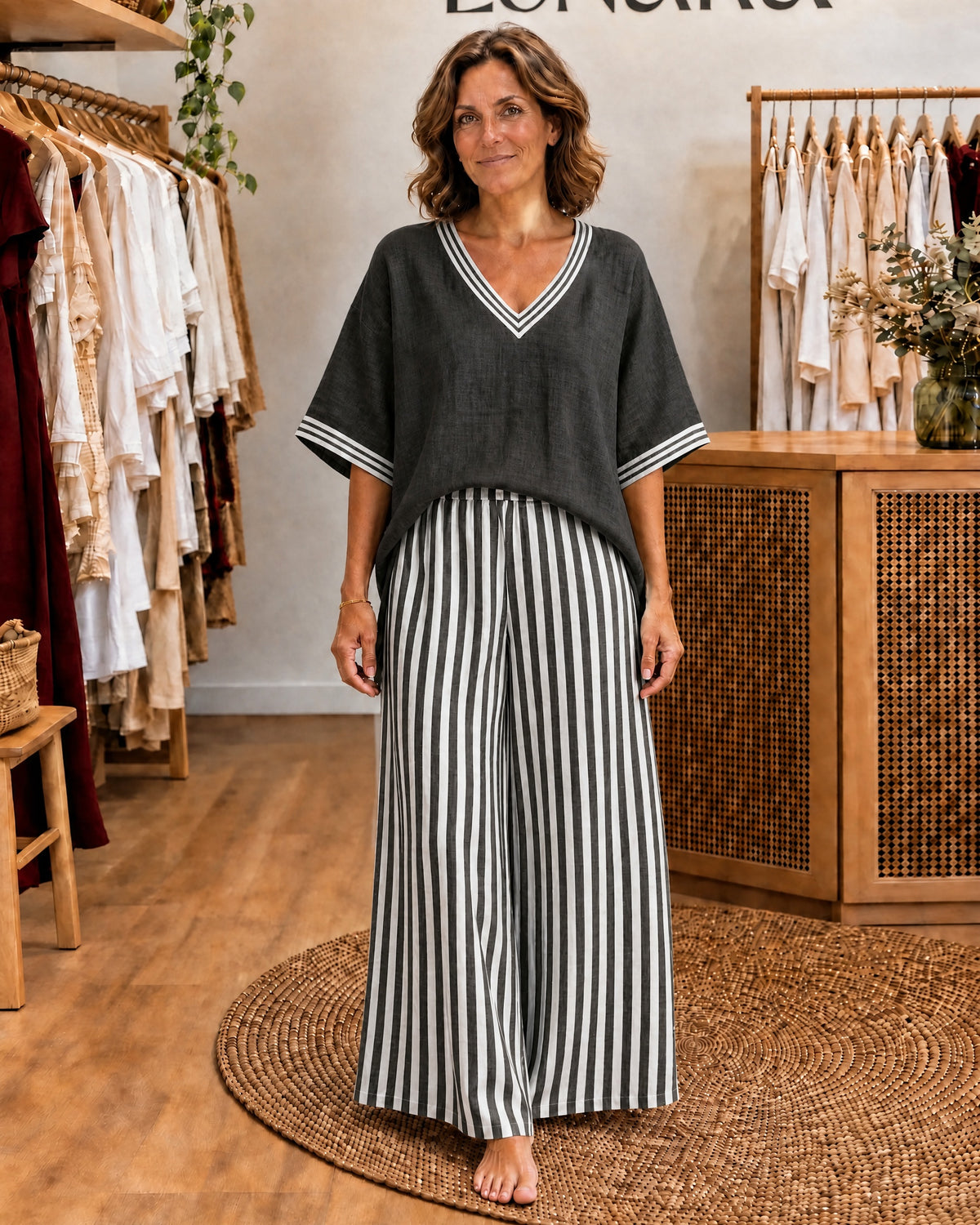 JULIANA - Varsity Top &amp; Wide-Leg Set - Charcoal
