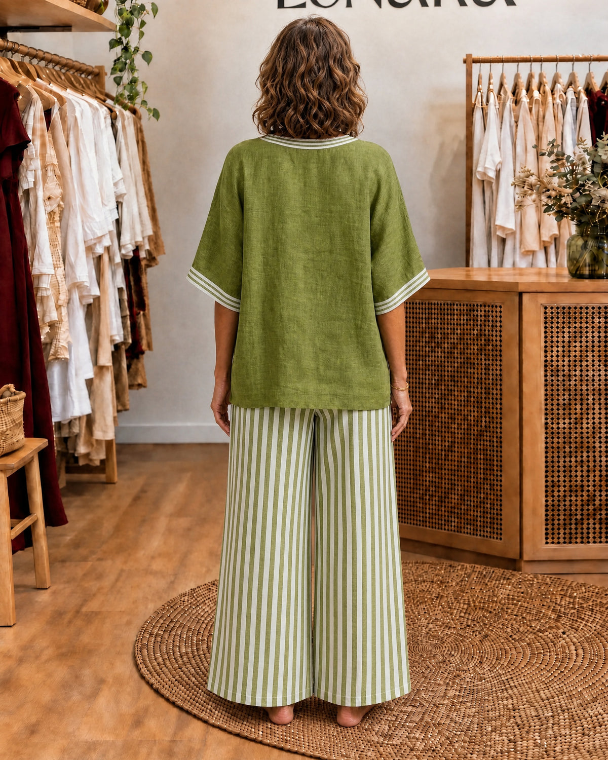 JULIANA - Varsity Top &amp; Wide-Leg Set - Olive Green