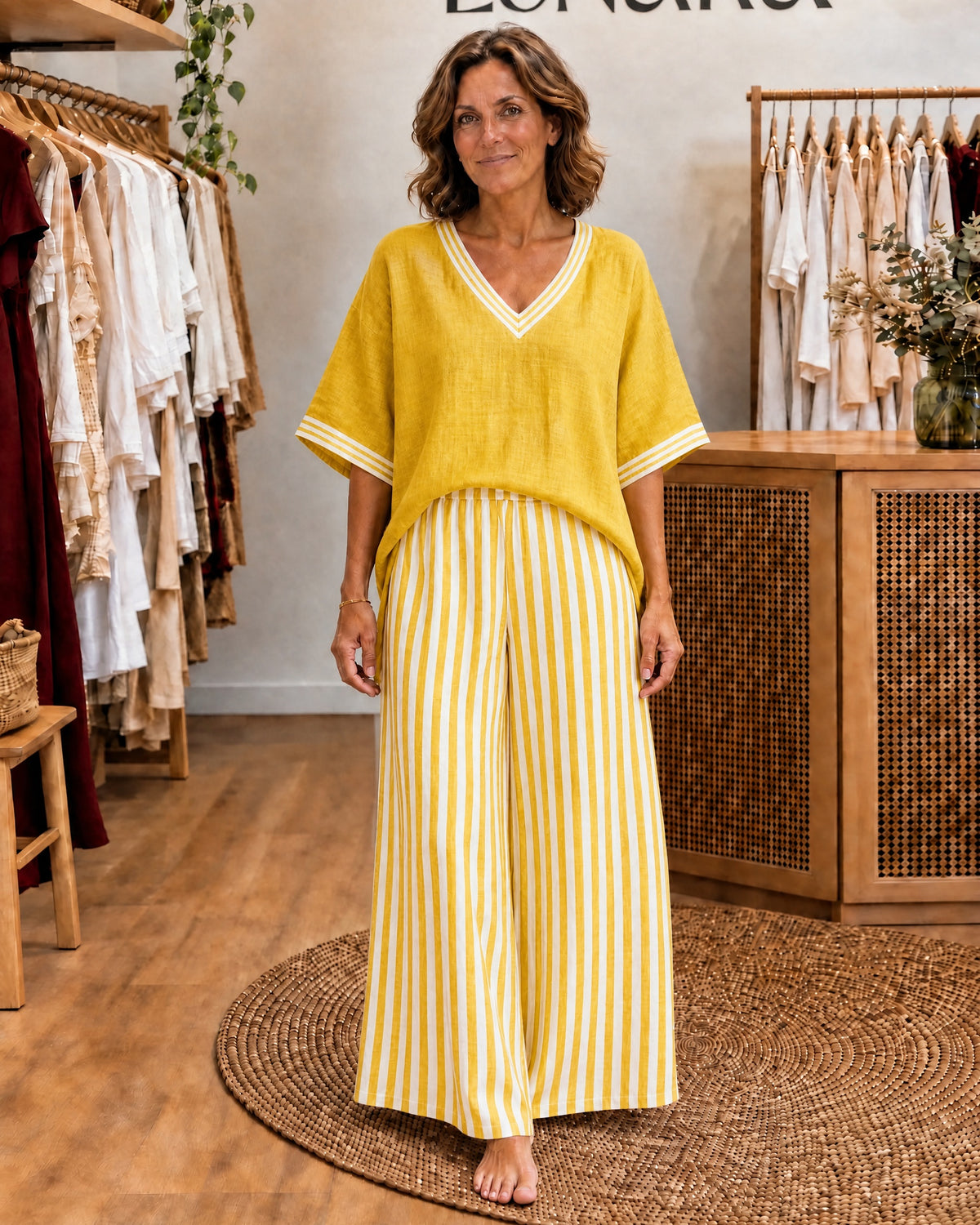JULIANA - Varsity Top &amp; Wide-Leg Set - Yellow