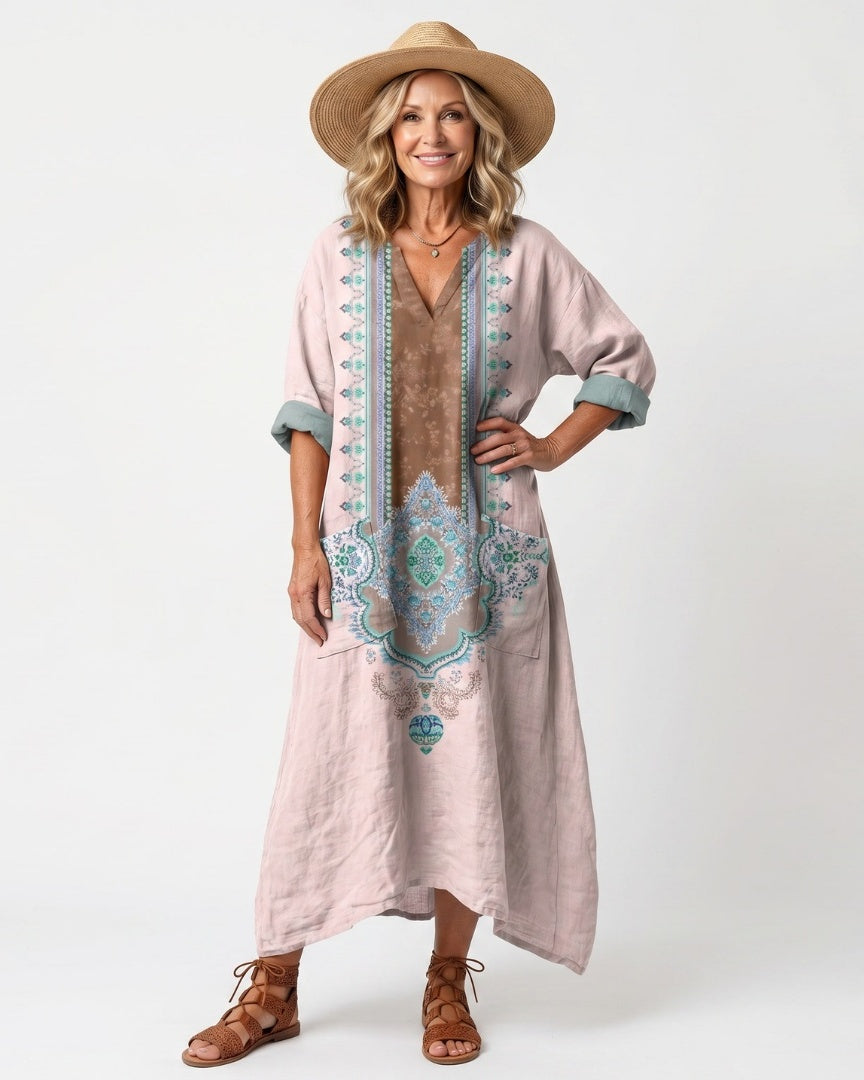 KENZA - Embroidered Panel Midi Dress