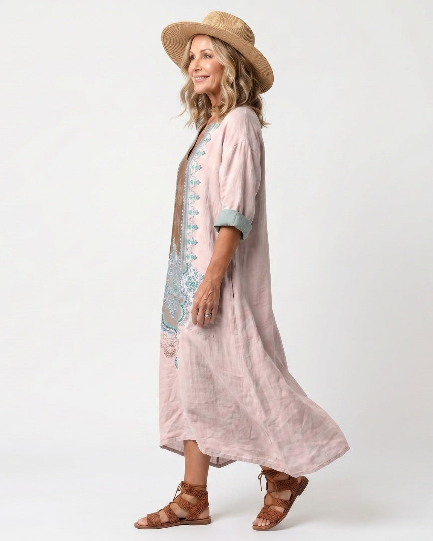 KENZA - Embroidered Panel Midi Dress