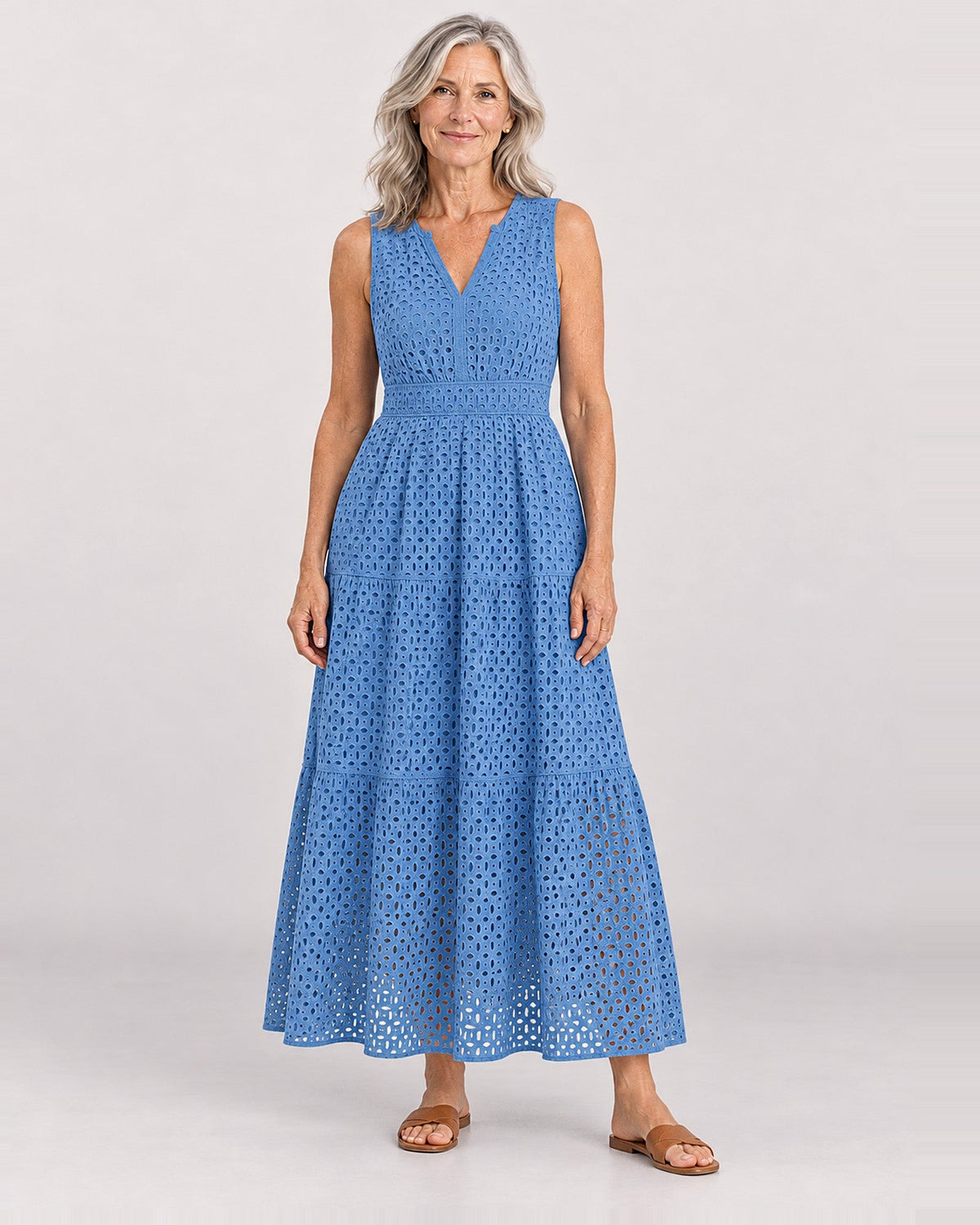 KYRA - Embroidered Lace Maxi Dress - Blue