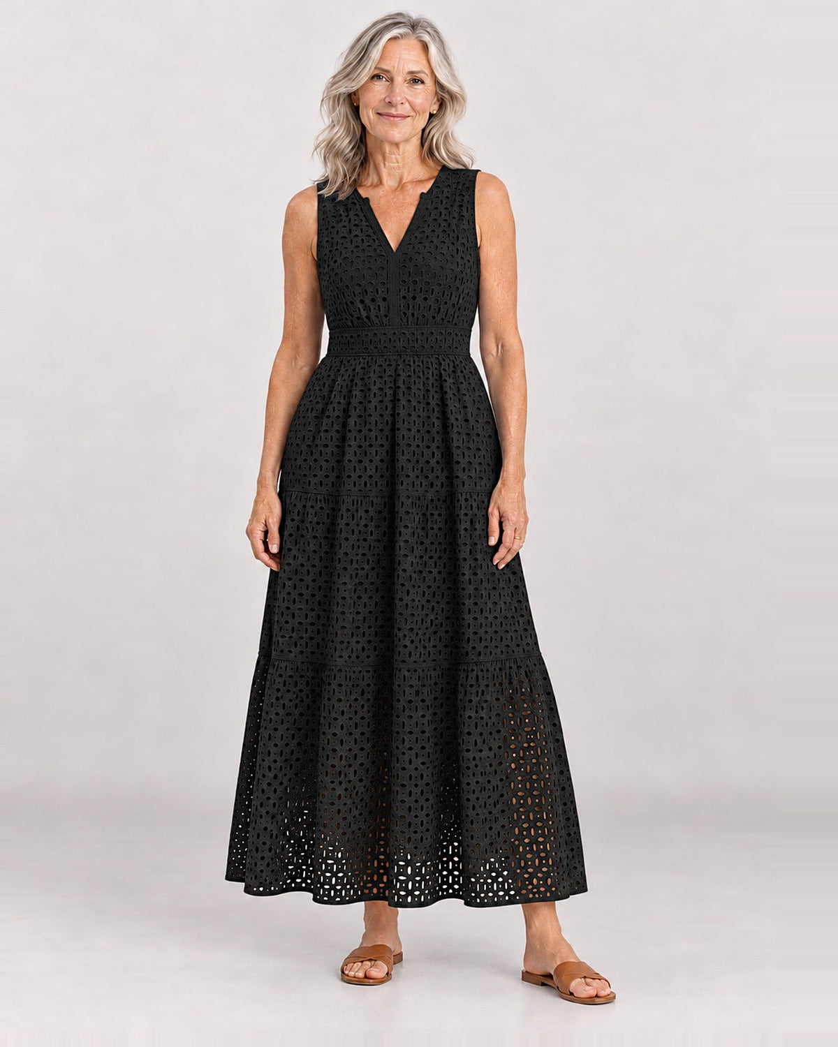 KYRA - Embroidered Lace Maxi Dress - Black