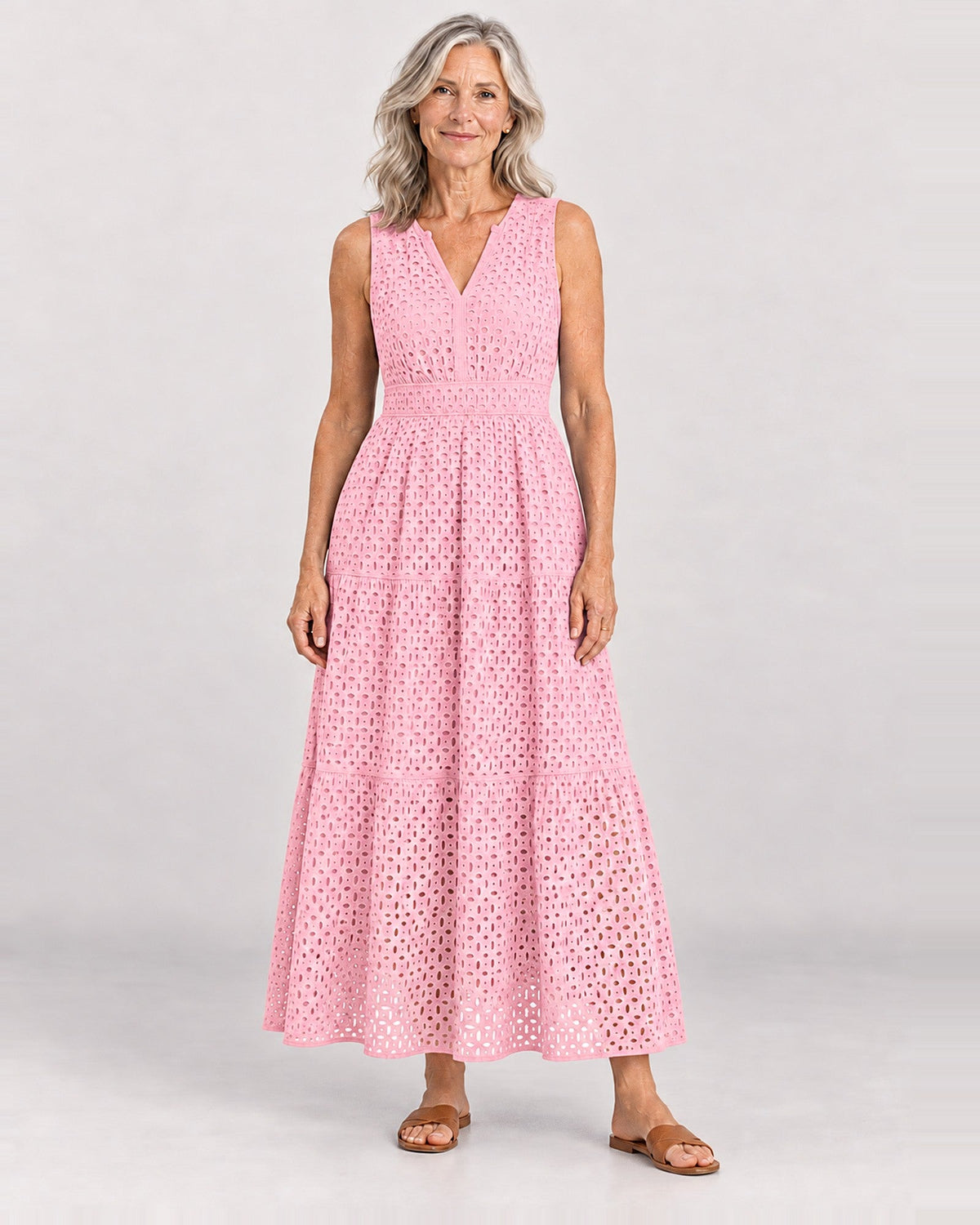 KYRA - Embroidered Lace Maxi Dress - Pink